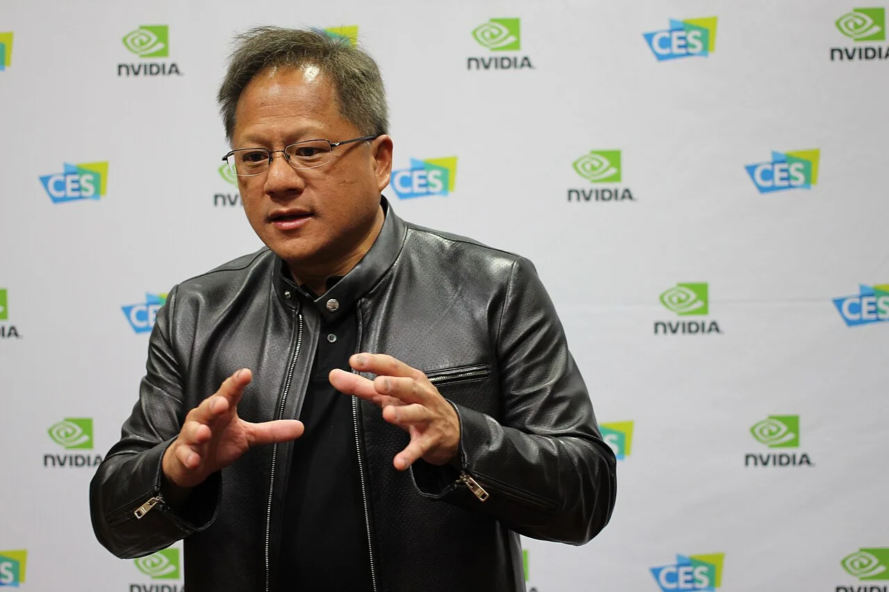 A gesticulating Nvidia CEO Jensen Huang