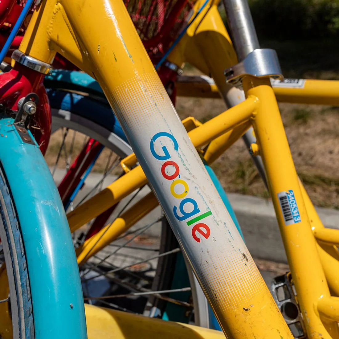Google bikes on Charleston Road, Mountain View, California, USA